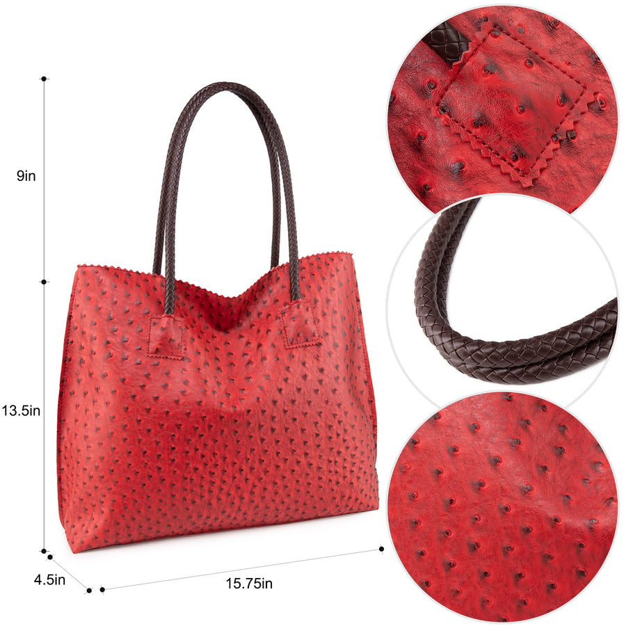 Tote Bag for Women with Zipper Large Ostrich Vegan Leather Shoulder Purses and Handbags