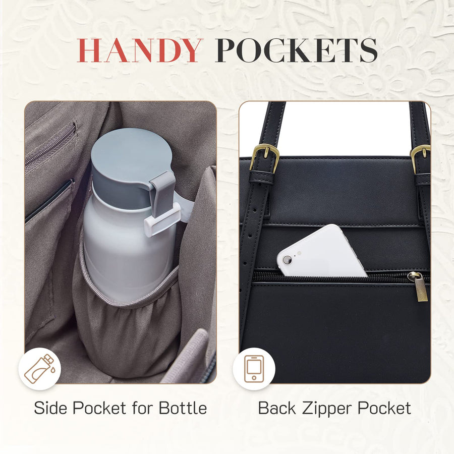 Laptop Tote Bag for Women 15.6 Inch Leather Work Bags Teacher Computer Purse Briefcase Handbag for Office, Travel