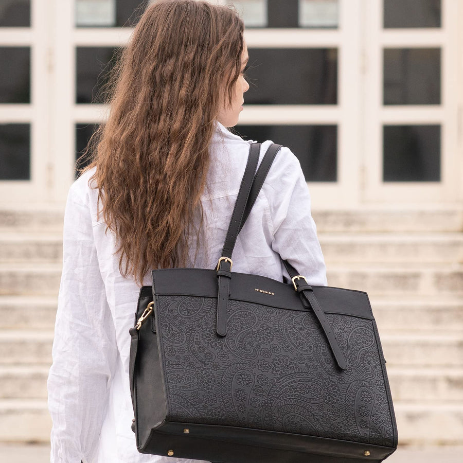 Laptop Tote Bag for Women 15.6 Inch Leather Work Bags Teacher Computer Purse Briefcase Handbag for Office, Travel