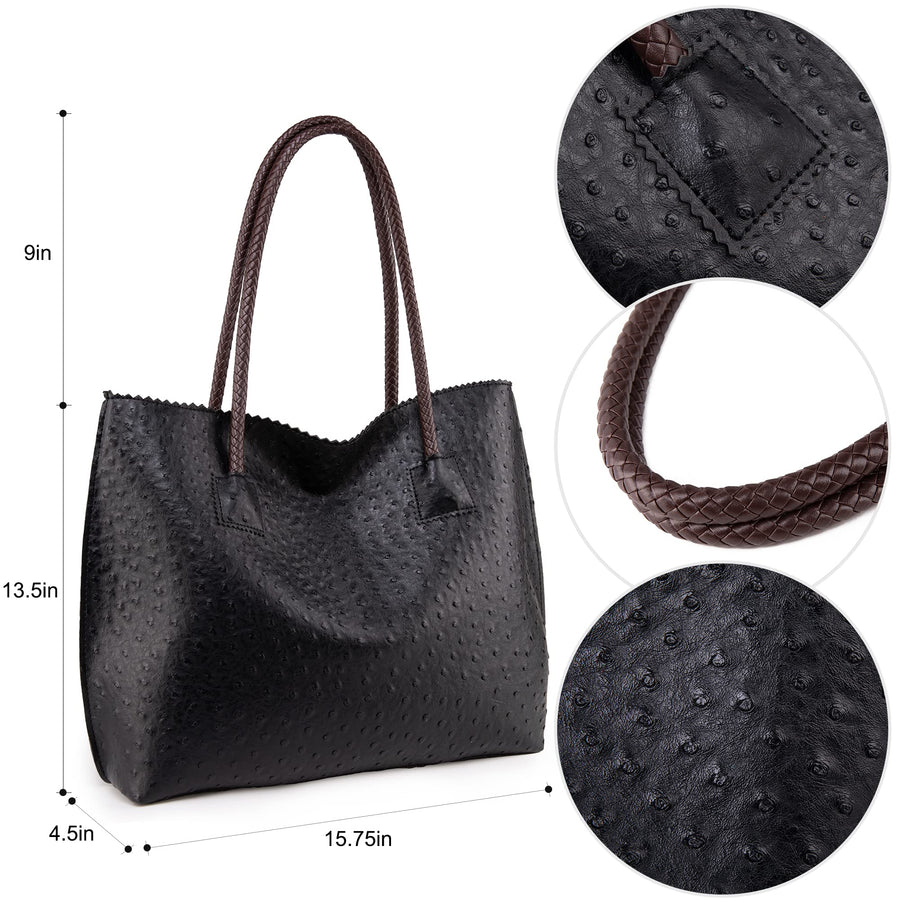Tote Bag for Women with Zipper Large Ostrich Vegan Leather Shoulder Purses and Handbags