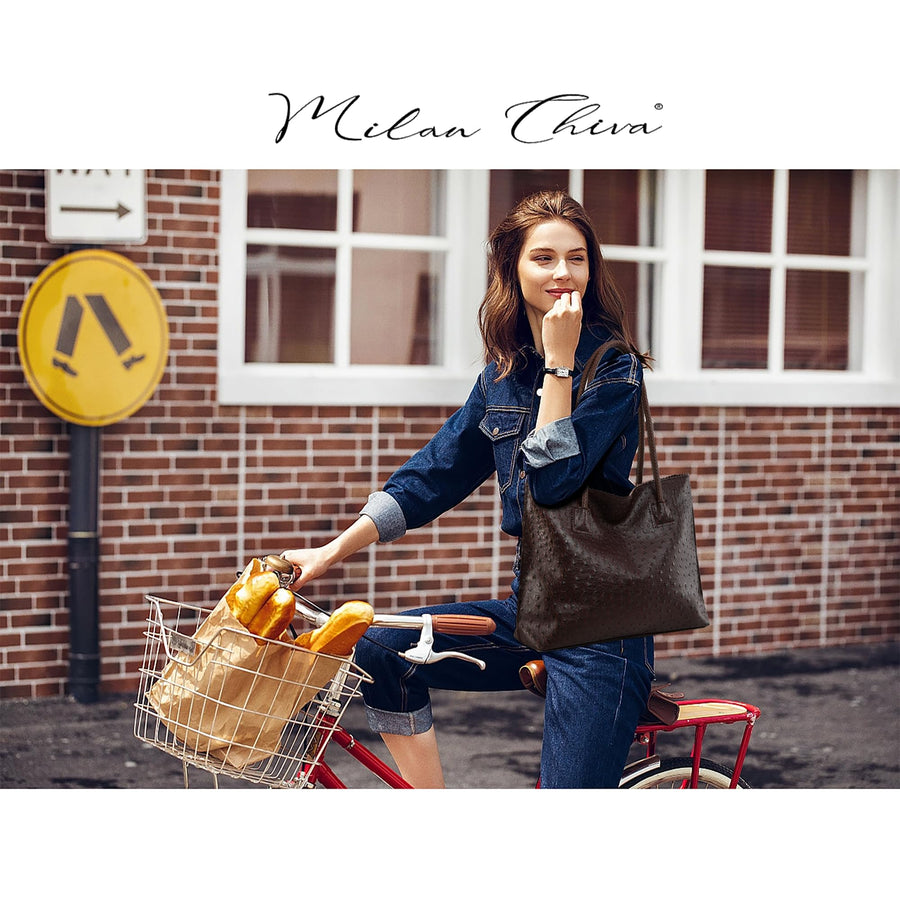 Tote Bag for Women with Zipper Large Ostrich Vegan Leather Shoulder Purses and Handbags