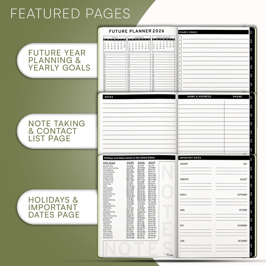 Ensight 2025-2026 HARDCOVER Leather Planner Weekly & Monthly - 8.5x11 Inches - Academic Planner Business Personal or Student - Pen Holder, Thick Paper, July 2025 - June 2026 (Brown)