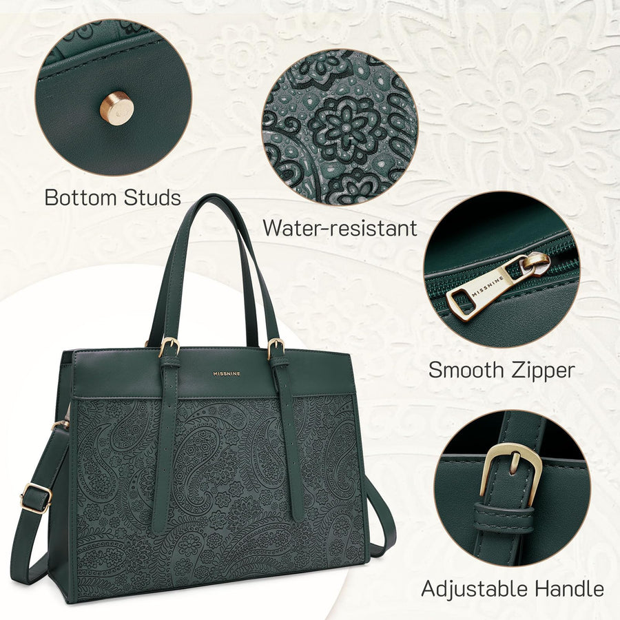 Laptop Tote Bag for Women 15.6 Inch Leather Work Bags Teacher Computer Purse Briefcase Handbag for Office, Travel