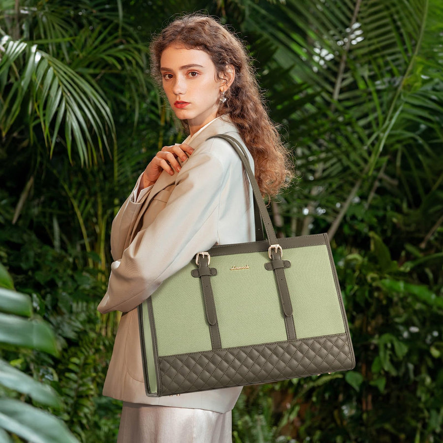 Laptop Bag for Women 15.6 inch Canvas Laptop Tote Bag, Large Capacity Work Bag with Clutch Purse, Computer Bag Office Business Briefcase, Casual Handbag for Travel College Teacher School