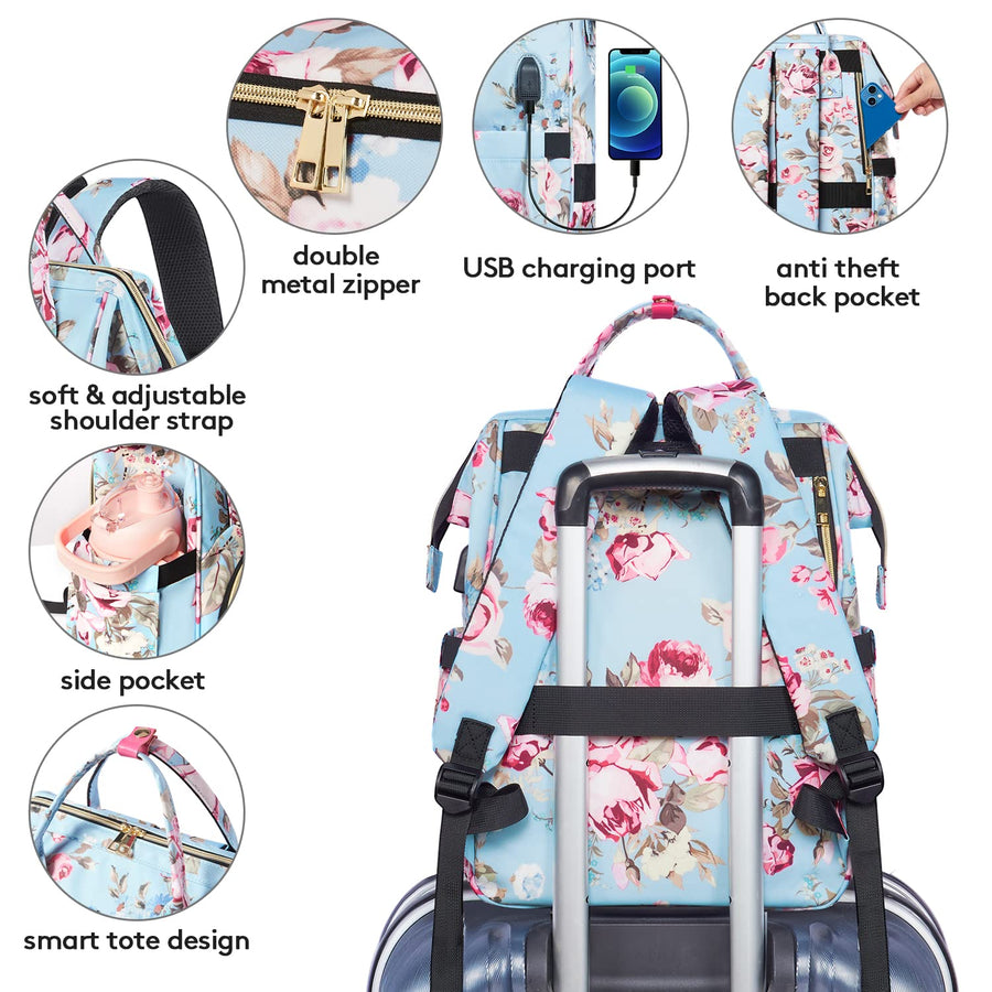 Kaome Lunch Backpack 15.6 Inch Laptop Backpack for Women with USB Port Nurse Gift Teacher Work Backpack Cooler Insulated Lunch Bag Waterproof Daypacks for Work Picnic Travel Anti-theft