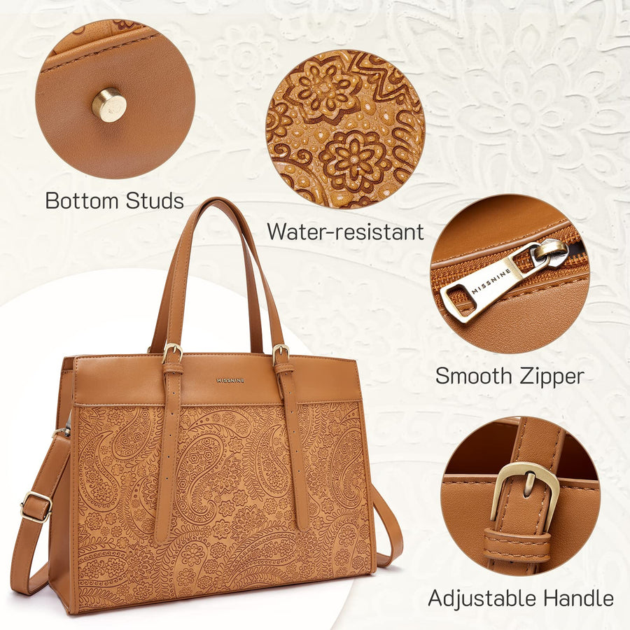 Laptop Tote Bag for Women 15.6 Inch Leather Work Bags Teacher Computer Purse Briefcase Handbag for Office, Travel
