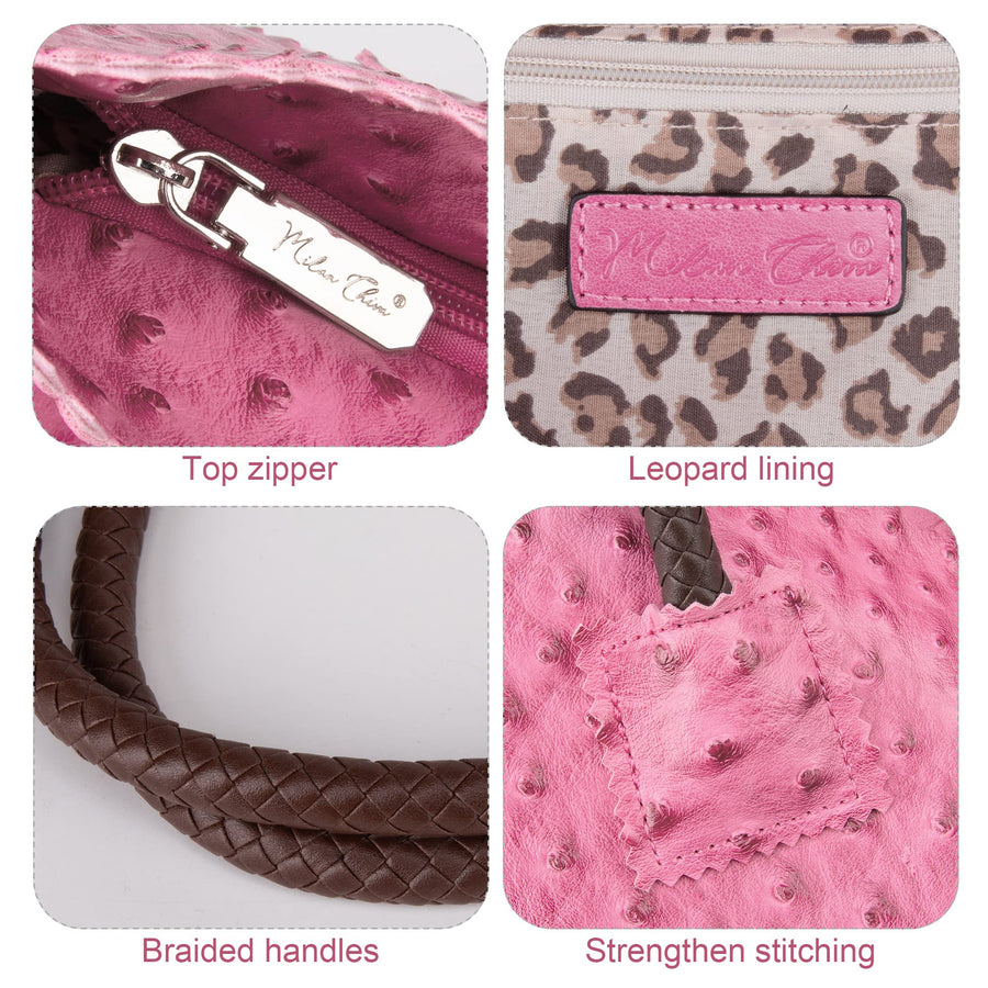 Tote Bag for Women with Zipper Large Ostrich Vegan Leather Shoulder Purses and Handbags