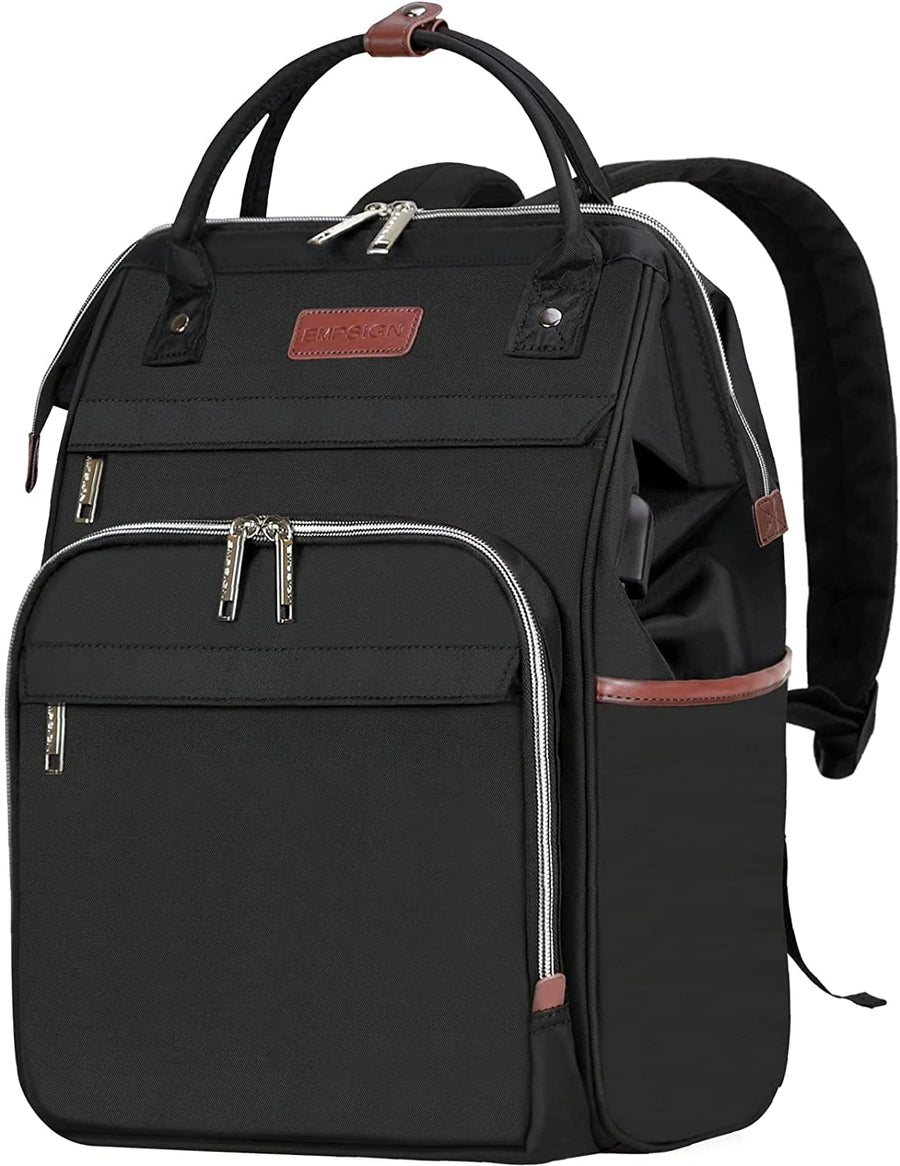 EMPSIGN 17 Inch Laptop Backpack for Women, Work Business Travel Computer College Bags, Large Capacity Water-repellent Quilted Casual Daypack with USB Port, Black